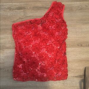 Floral Dark Pink/Red One-Shoulder Tank Top